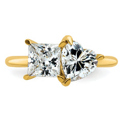 14k 2 1/8 carat Lab Grown Diamond VS+ F+ Princess and Heart Complete Asymmetrical Two Stone Engagement Ring