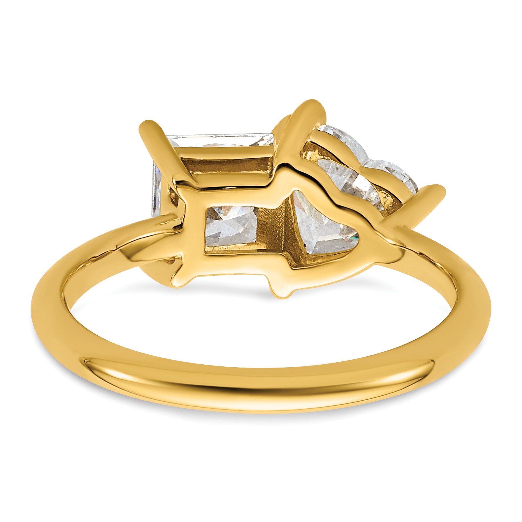 14k 2 1/8 carat Lab Grown Diamond VS+ F+ Princess and Heart Complete Asymmetrical Two Stone Engagement Ring