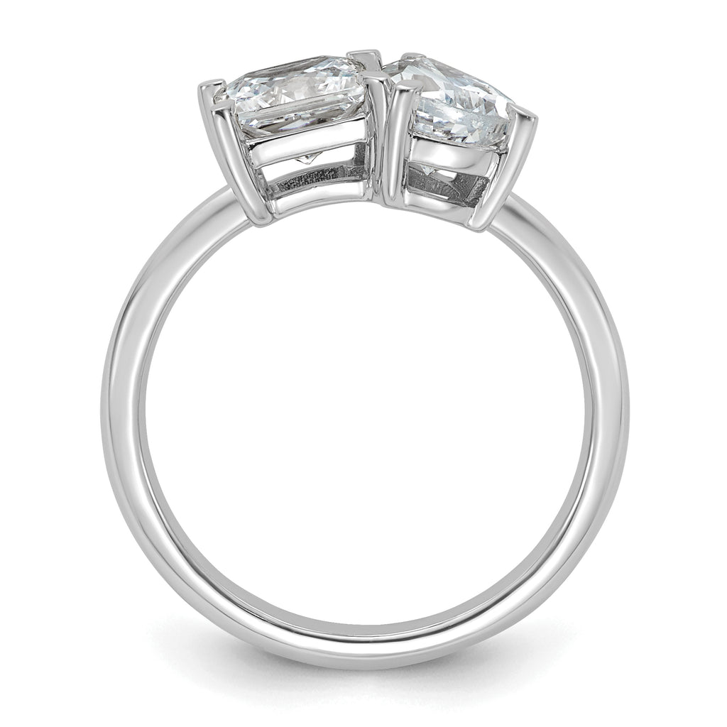 14k White Gold 2 carat Lab Grown Diamond VS+ F+ Princess and Pear Complete Asymmetrical Two Stone Engagement Ring