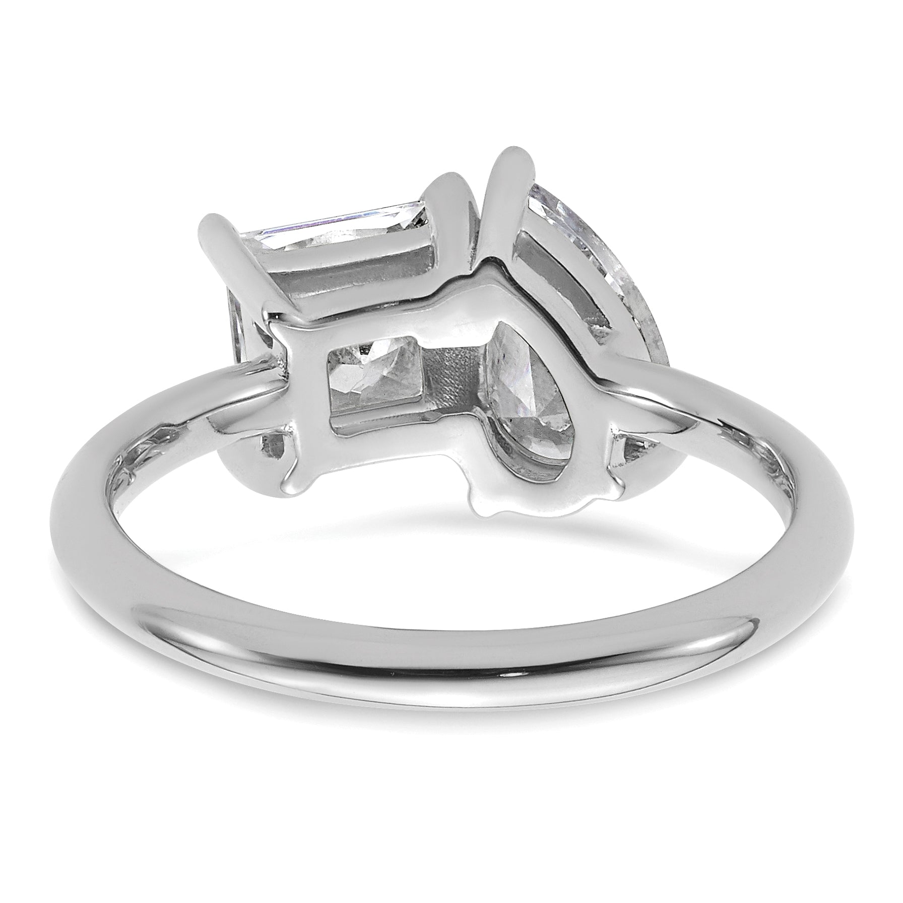 14k White Gold 2 carat Lab Grown Diamond VS+ F+ Princess and Pear Complete Asymmetrical Two Stone Engagement Ring