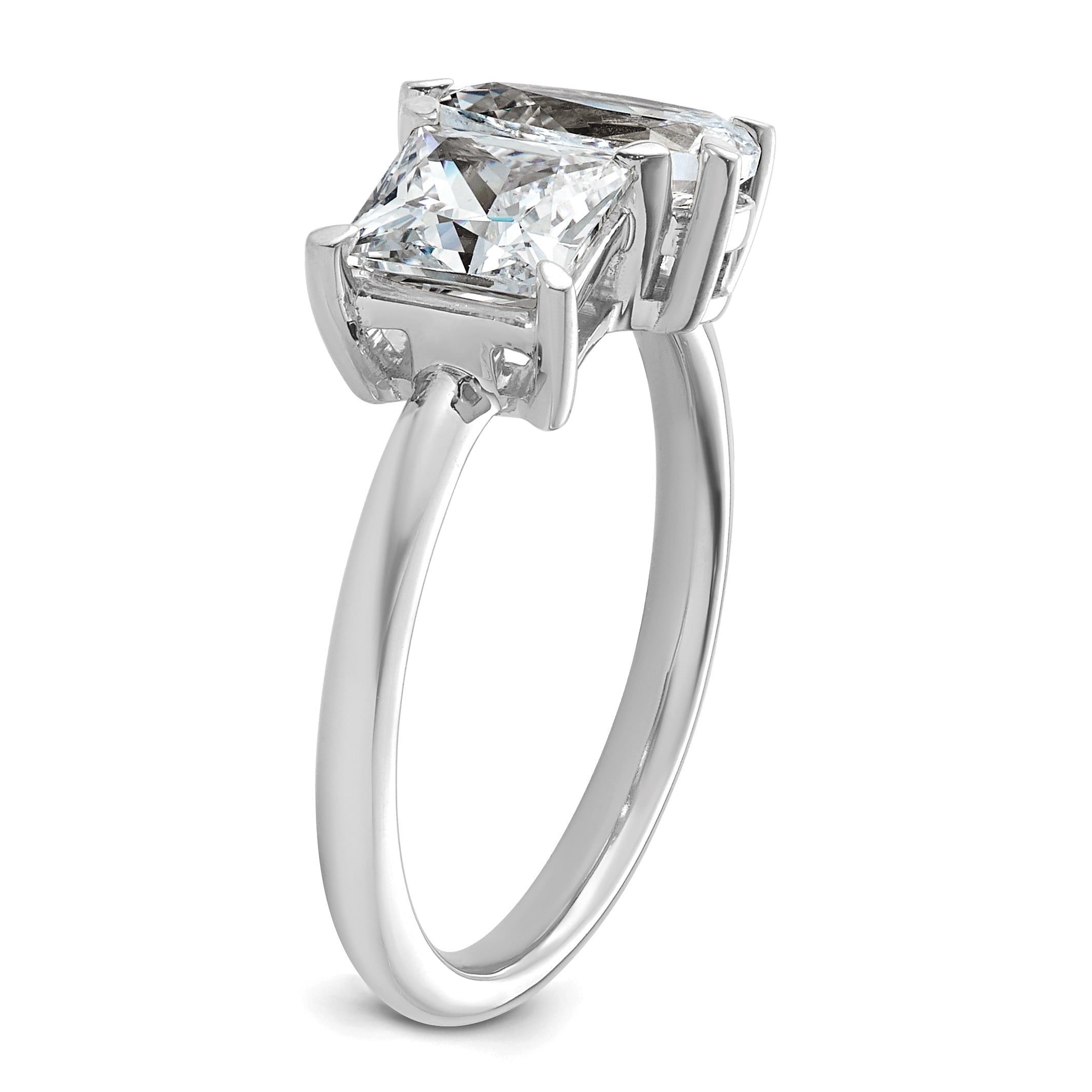 14k White Gold 2 carat Lab Grown Diamond VS+ F+ Princess and Pear Complete Asymmetrical Two Stone Engagement Ring