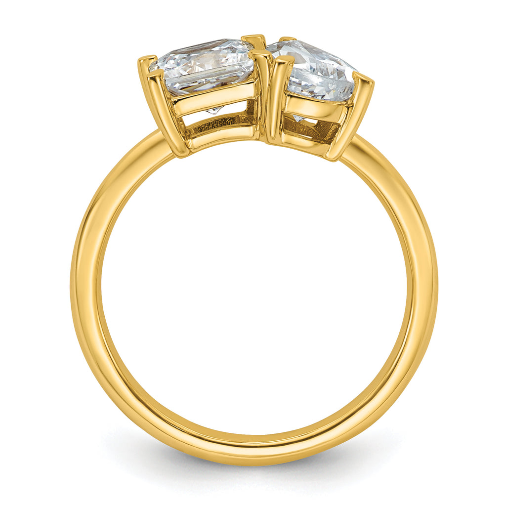 14k 2 carat Lab Grown Diamond VS+ F+ Princess and Pear Complete Asymmetrical Two Stone Engagement Ring
