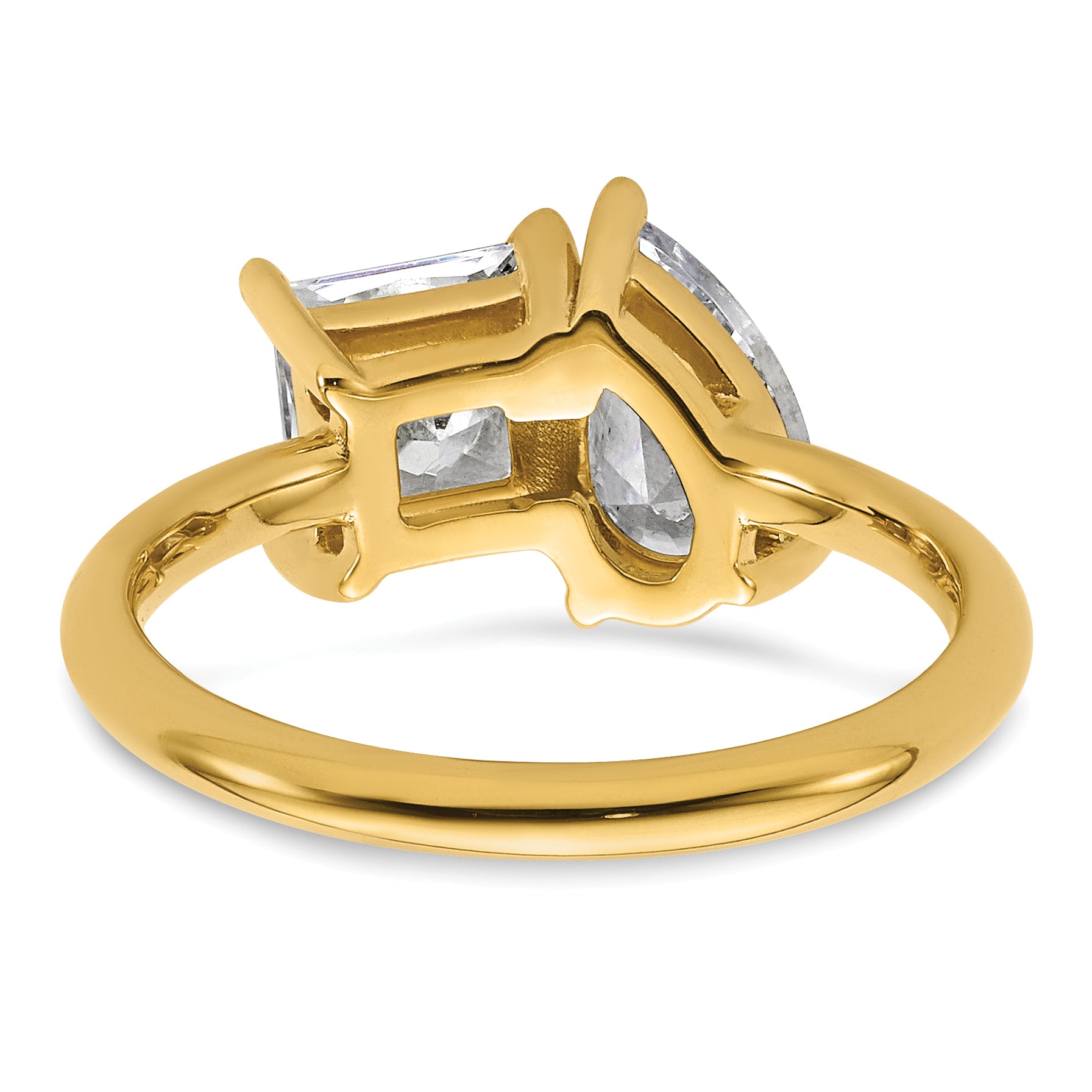 14k 2 carat Lab Grown Diamond VS+ F+ Princess and Pear Complete Asymmetrical Two Stone Engagement Ring