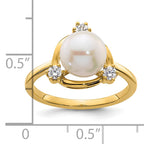 14k 1/5 carat Lab Grown Diamond VS/SI+ G+ and 8.00 mm Round Freshwater Cultured Pearl Ring