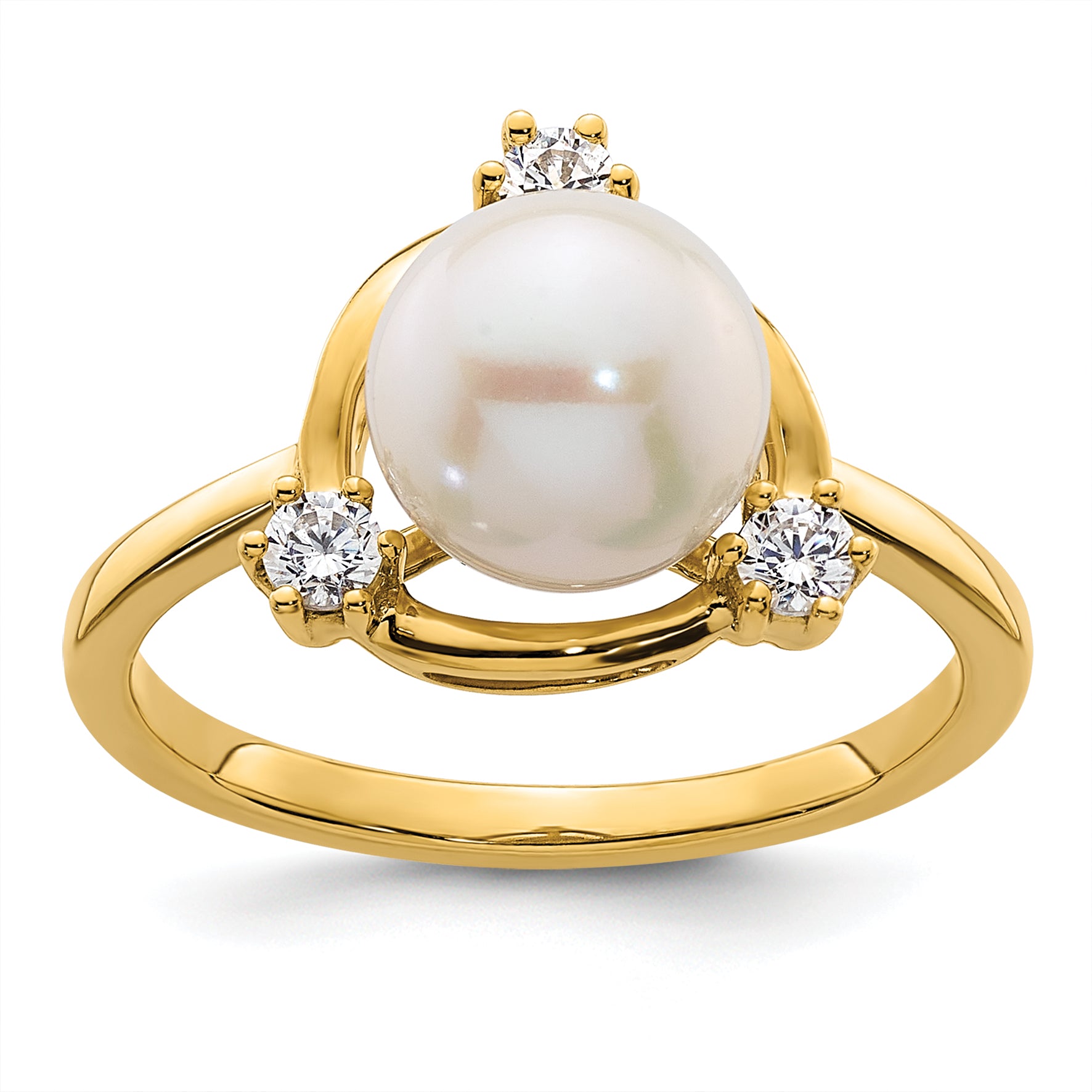 14k 1/5 carat Lab Grown Diamond VS/SI+ G+ and 8.00 mm Round Freshwater Cultured Pearl Ring Main image