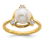 14k 1/5 carat Lab Grown Diamond VS/SI+ G+ and 8.00 mm Round Freshwater Cultured Pearl Ring