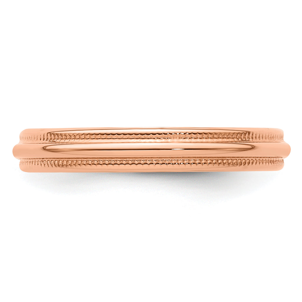 14k Rose Gold 3mm Lightweight Milgrain Half Round Wedding Band Size 9.5