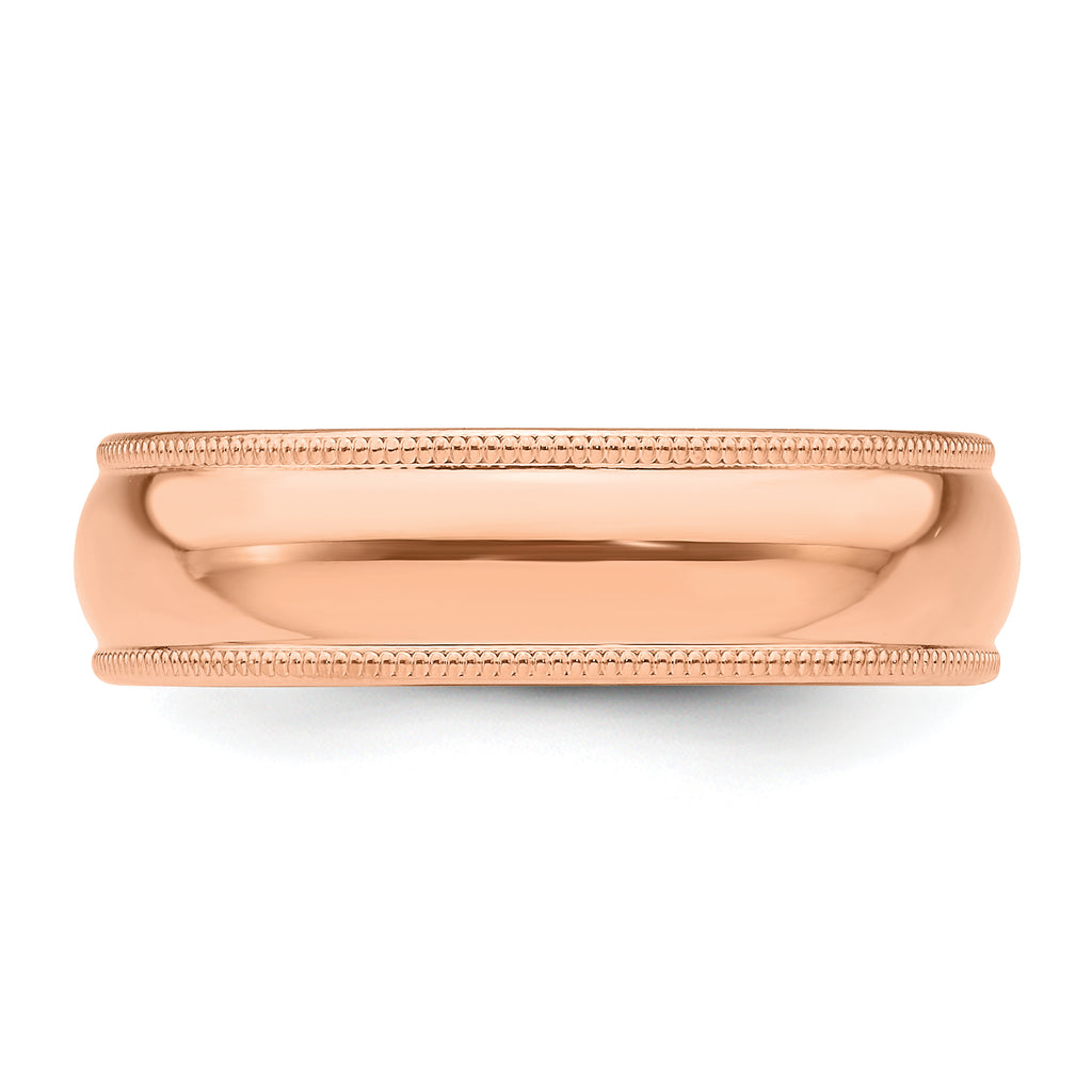 14k Rose Gold 6mm Lightweight Milgrain Half Round Wedding Band Size 9.5