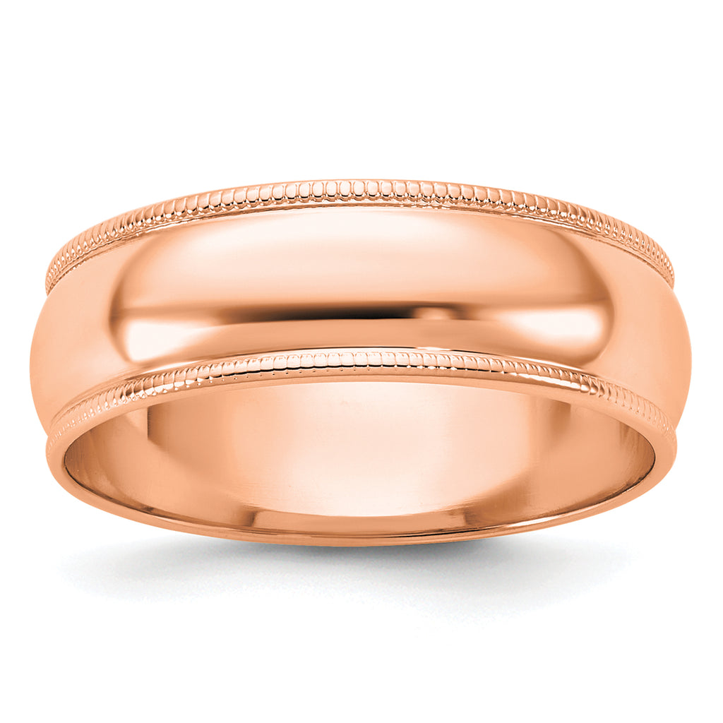 14k Rose Gold 6mm Lightweight Milgrain Half Round Wedding Band Size 9.5