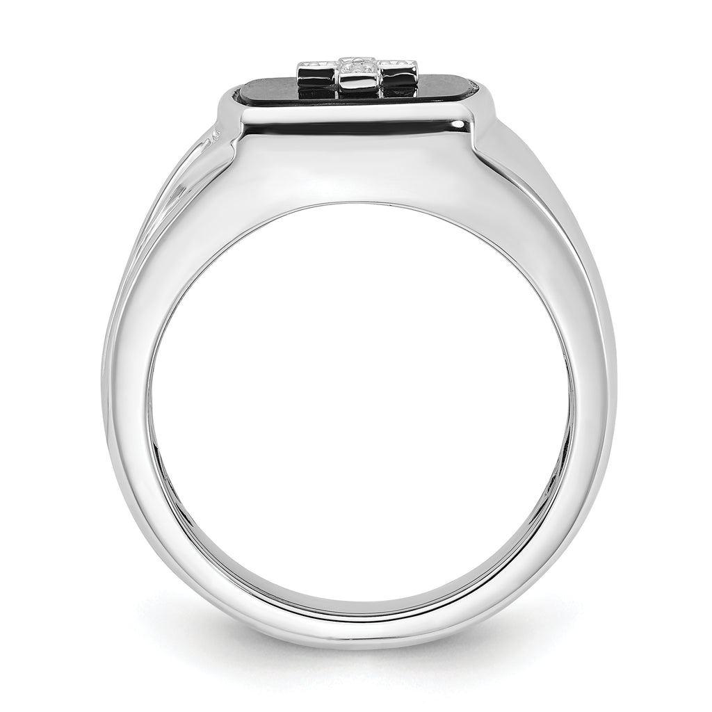 Sterling Silver Polished Onyx & Diamond Cross Men's Ring