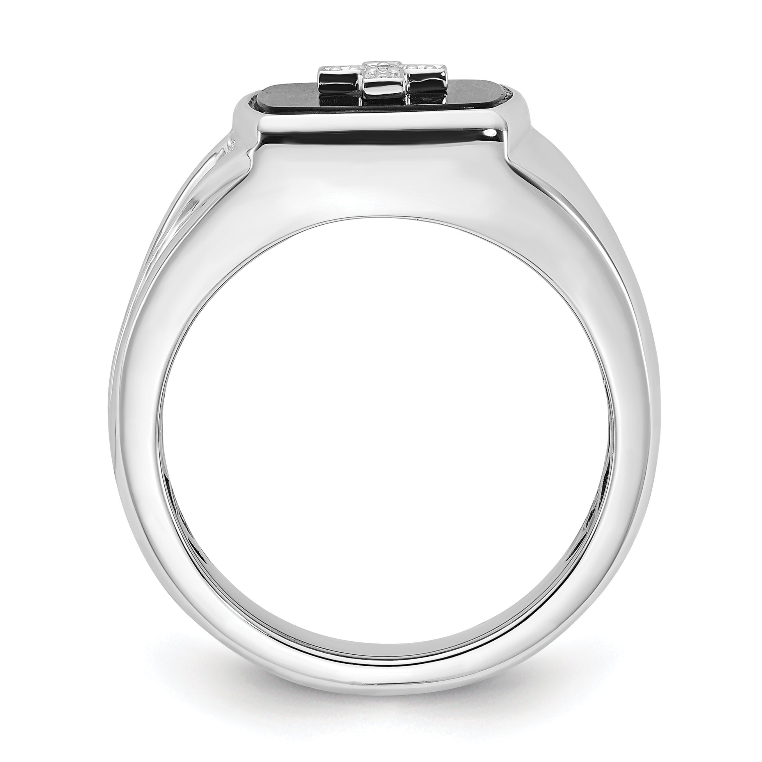 Sterling Silver Polished Onyx & Diamond Cross Men's Ring