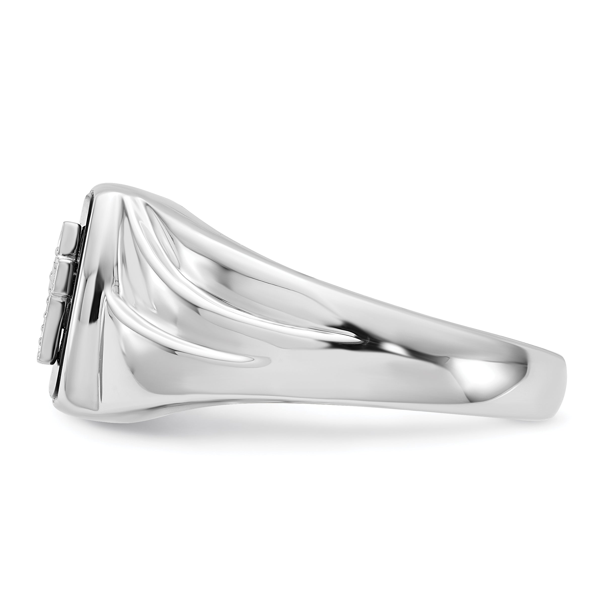 Sterling Silver Polished Onyx & Diamond Cross Men's Ring