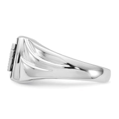 Sterling Silver Polished Onyx & Diamond Cross Men's Ring