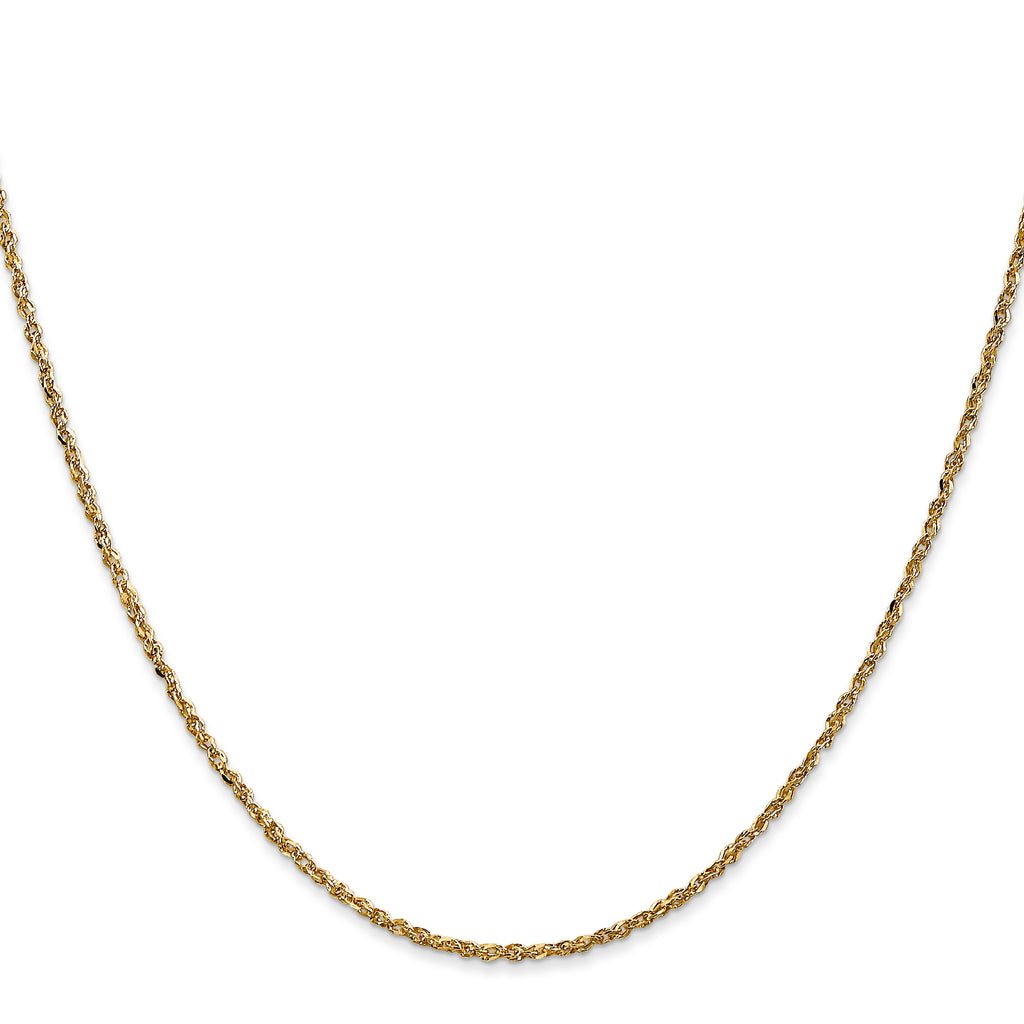 14K Yellow Gold Solid Rope Chain Necklace 1.7mm