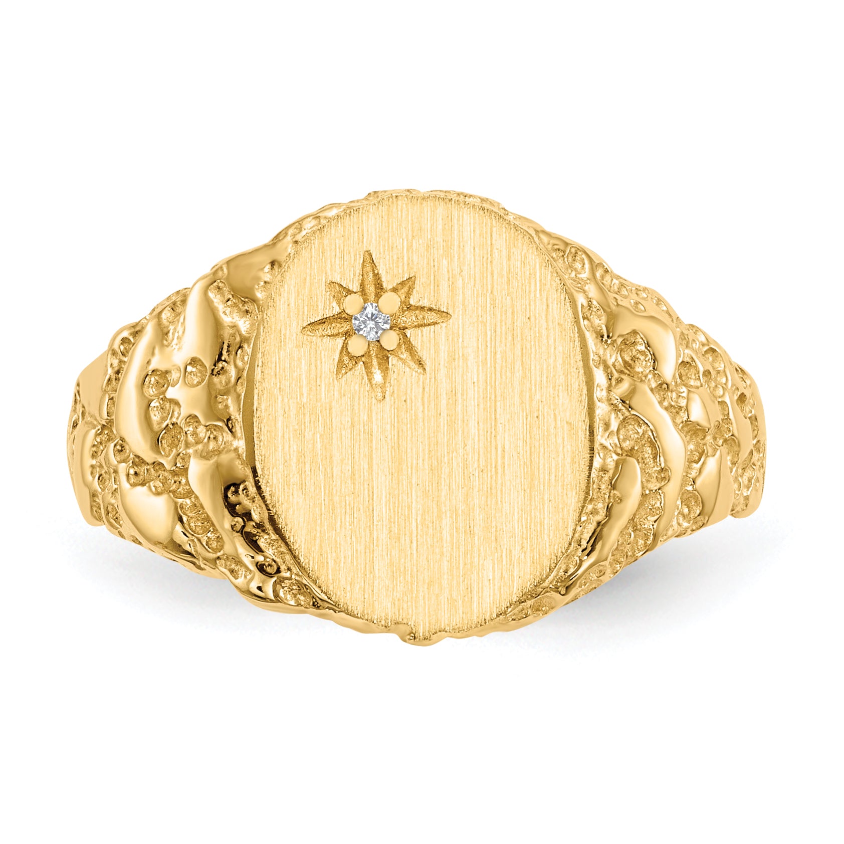 14k 9.0x11.0mm Closed Back AA Diamond Signet Ring