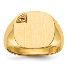 14k 15.0x15.0mm Closed Back Diamond Mens Signet Ring Mounting (No Stone Included)