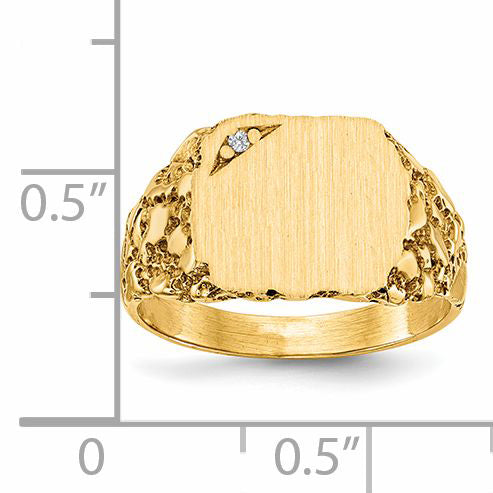 14k 11.5x10.0mm AA Diamond Closed Back Signet Ring