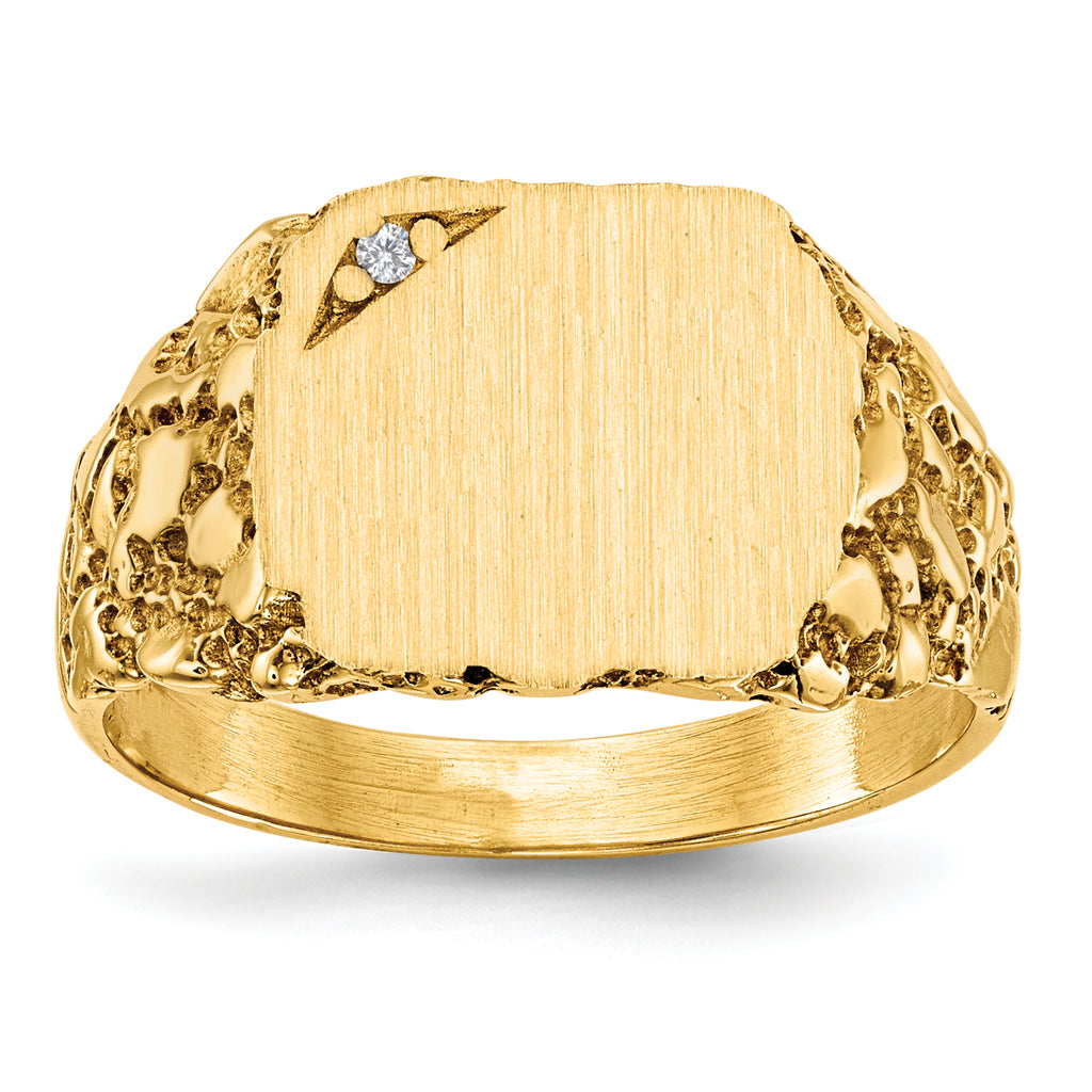 14k 11.5x10.0mm AA Diamond Closed Back Signet Ring