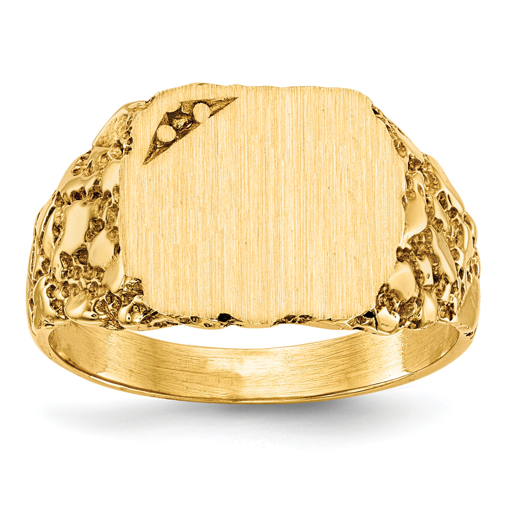 14k 11.5x10.0mm Diamond Closed Back Signet Ring Mounting (No Stone Included)
