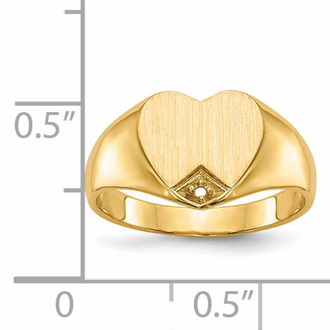 14k .005ct. Diamond Closed Back 9.0x9.0mm Heart Signet Ring Mounting (No Stone Included)