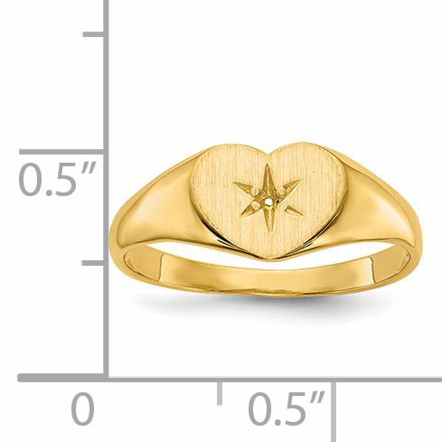 14k .01ct. Diamond 10.0x7.0mm Open Back Heart Signet Ring Mounting (No Stone Included)