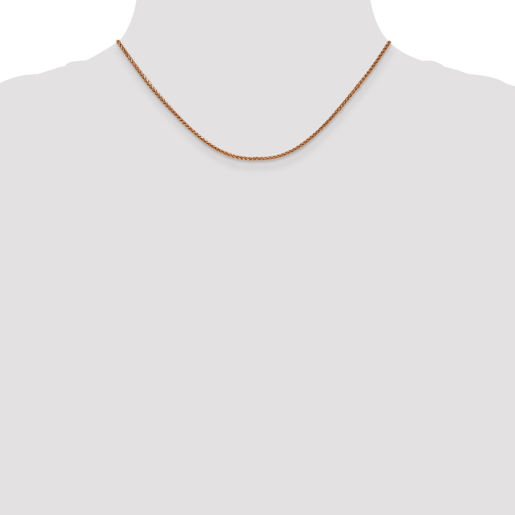 14K Rose Gold Solid Diamond-Cut Wheat Chain Necklace 1.7mm