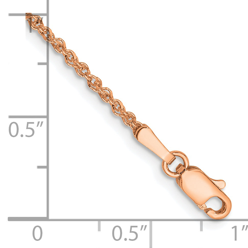 14K Rose Gold 10 inch  1.7mm Ropa with Lobster Clasp Anklet