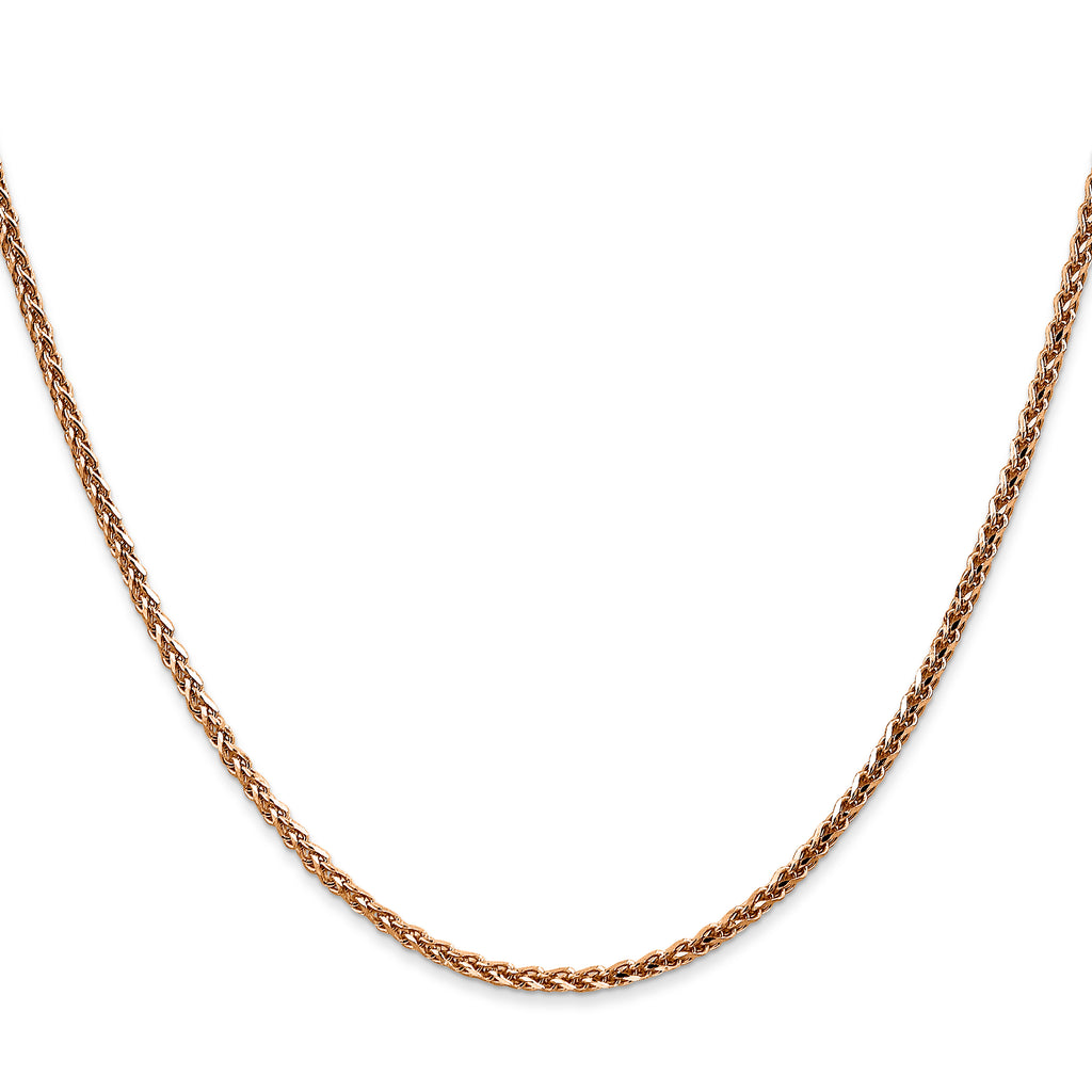 14K Rose Gold Solid Diamond-Cut Wheat Chain Necklace 2.1mm