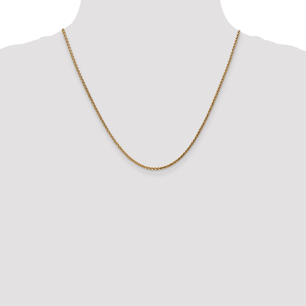 14K Rose Gold Solid Diamond-Cut Wheat Chain Necklace 2.1mm