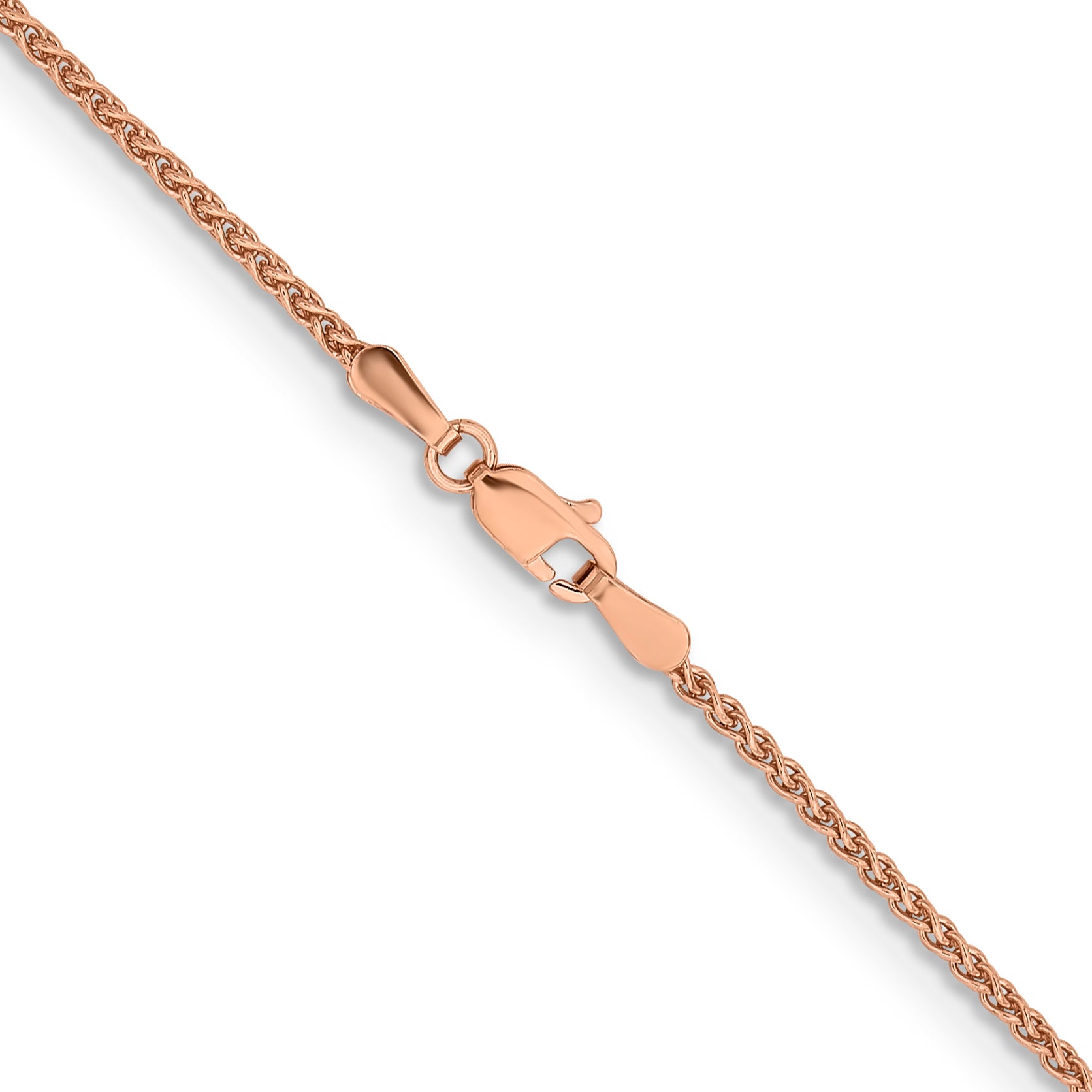 14K Rose Gold Solid Wheat Chain Necklace 1.7mm