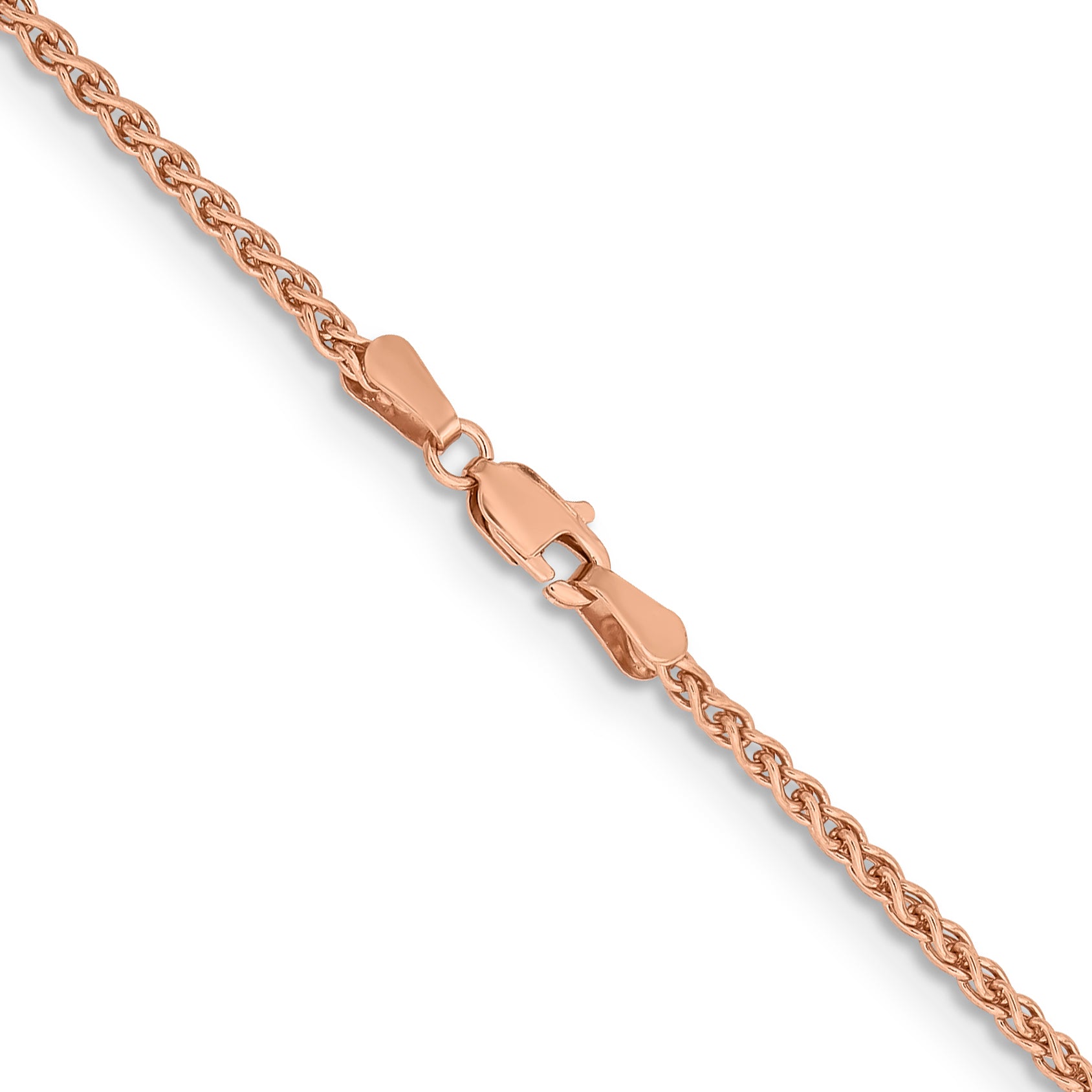 14K Rose Gold Solid Wheat Chain Necklace 2.1mm