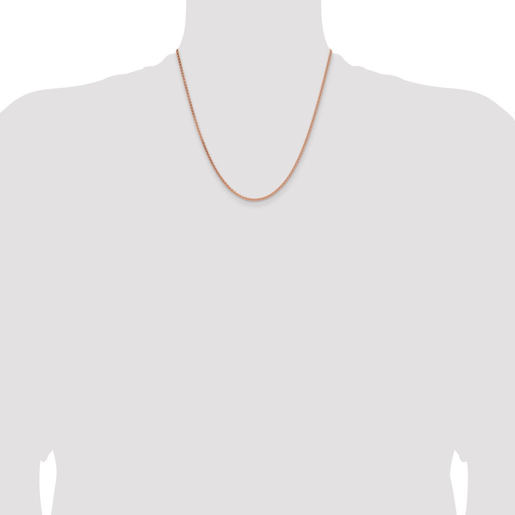14K Rose Gold Solid Wheat Chain Necklace 2.1mm