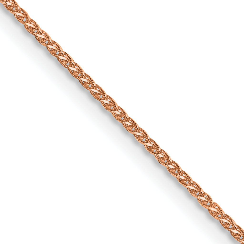 14K Rose Gold Solid Diamond-Cut Wheat Chain Necklace 1.05mm
