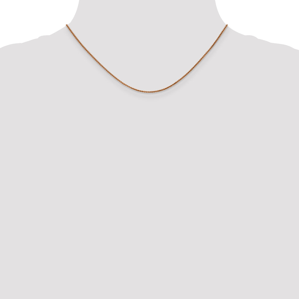 14K Rose Gold Solid Diamond-Cut Wheat Chain Necklace 1.25mm