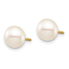 14K Gold 7-8mm White Round Freshwater Cultured Pearl Screwback Earrings