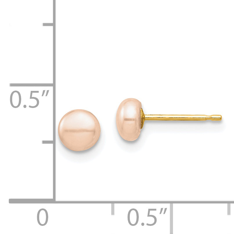 14k Madi K 4-5mm Pink Button Freshwater Cultured Pearl Stud Post Earrings with Silicone Backs