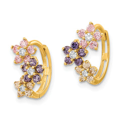 14K Madi K Hinged Flower Multicolor CZ Hoop Earrings