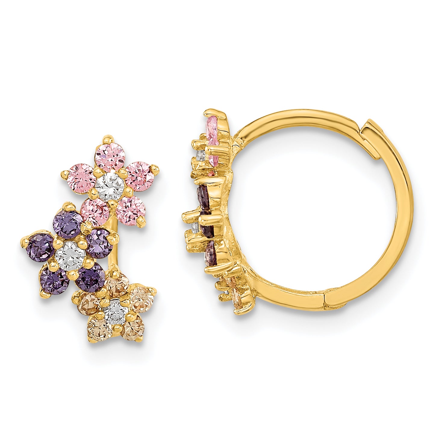14K Madi K Hinged Flower Multicolor CZ Hoop Earrings Main image