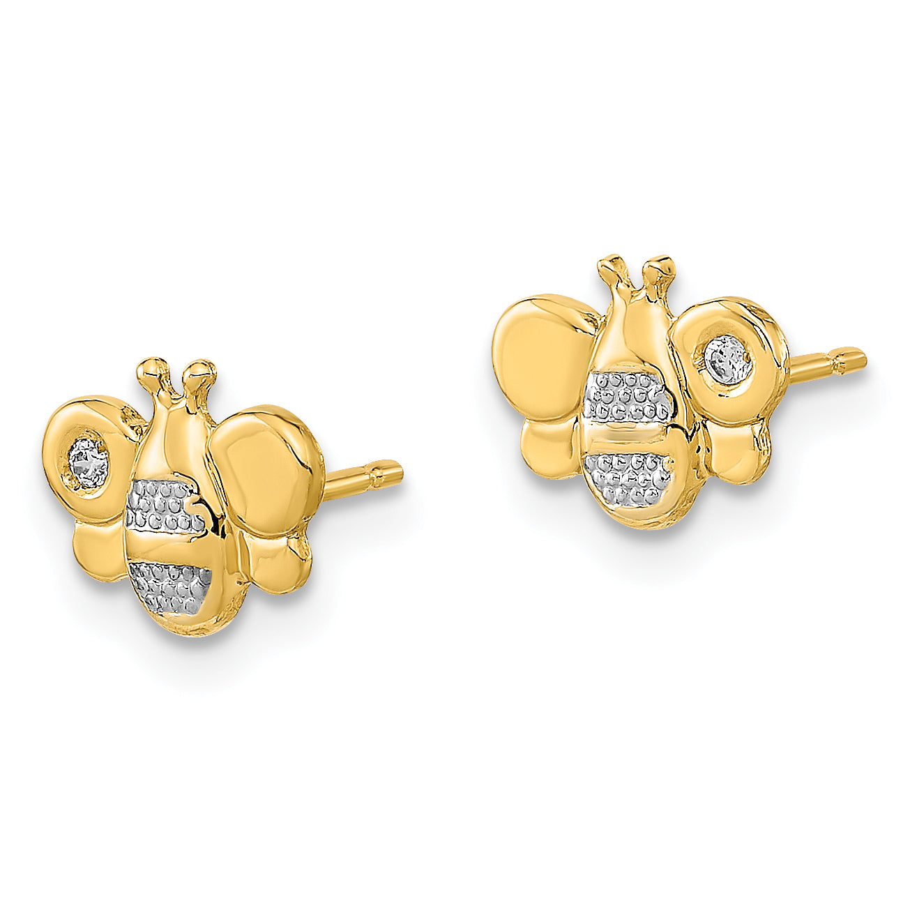 14K Madi K Polished White Rhodium CZ Bee Post Earrings Secondary image