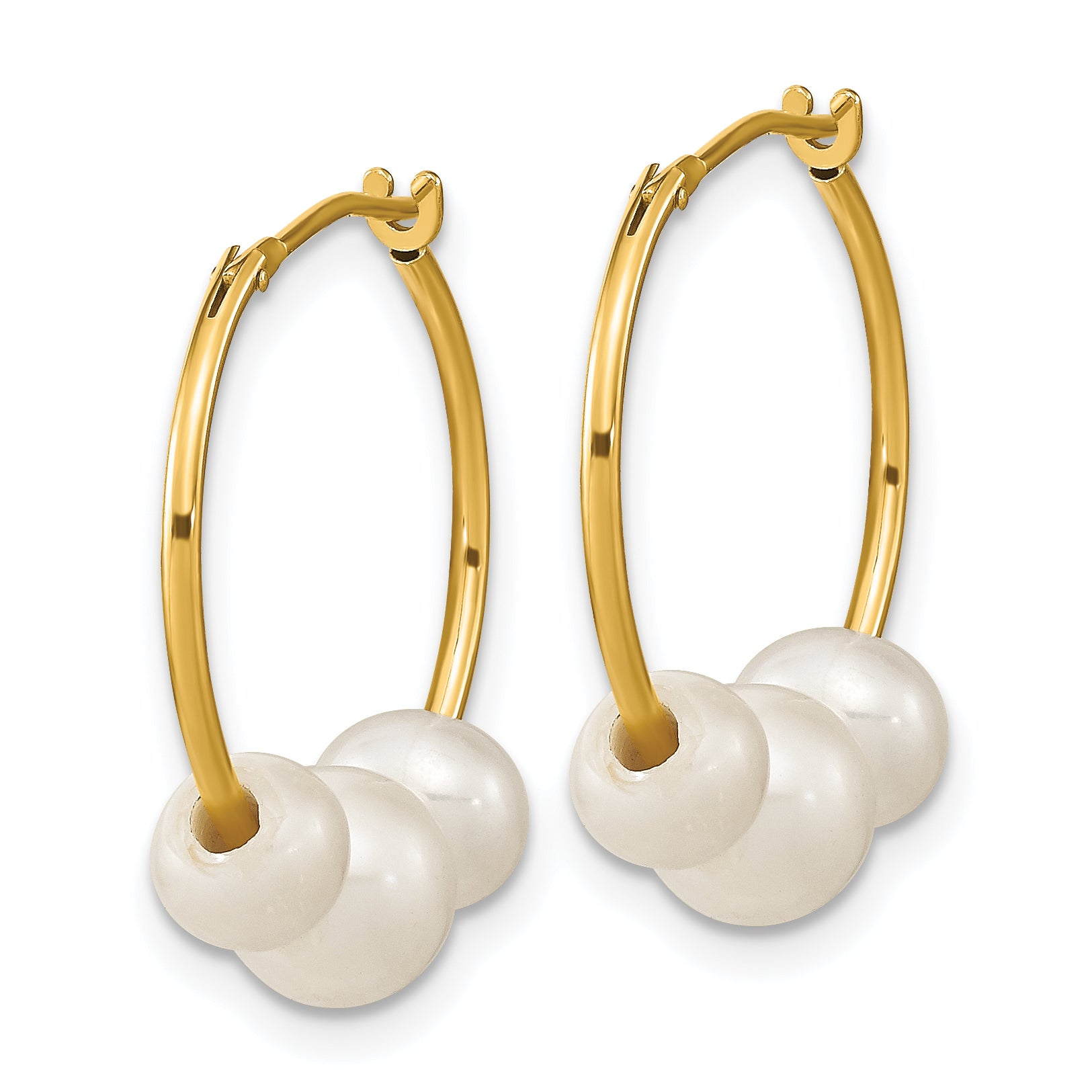14k Madi K 5-7mm White Round Freshwater Cultured 3-Pearl Hoop Earrings Secondary image