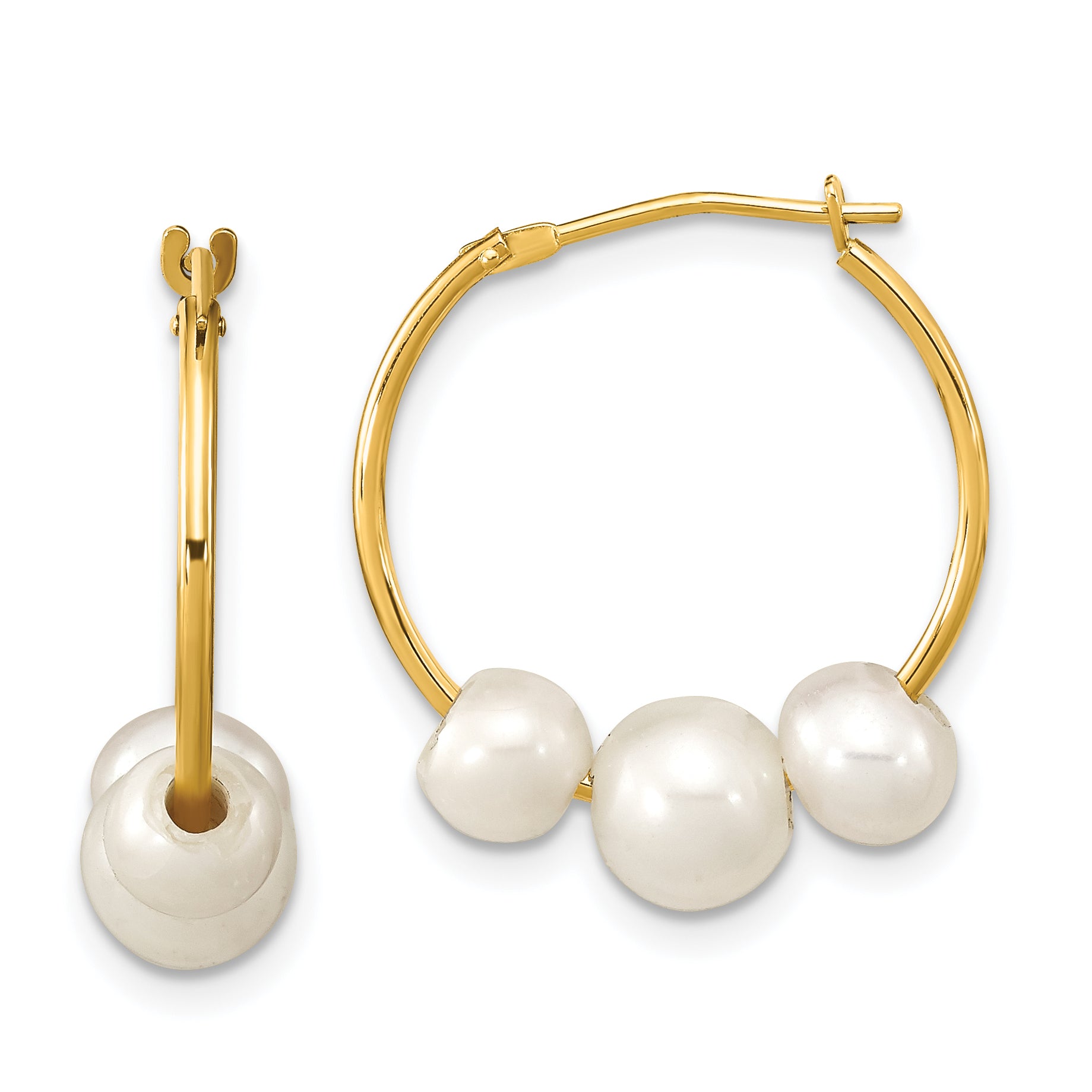 14k Madi K 5-7mm White Round Freshwater Cultured 3-Pearl Hoop Earrings Main image