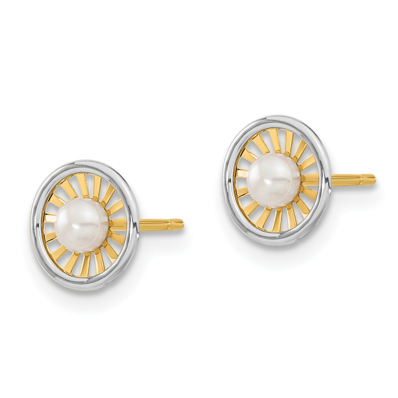 14K Two-tone Madi K 3-3.5mm Freshwater Cultured Pearl Post Earrings Secondary image