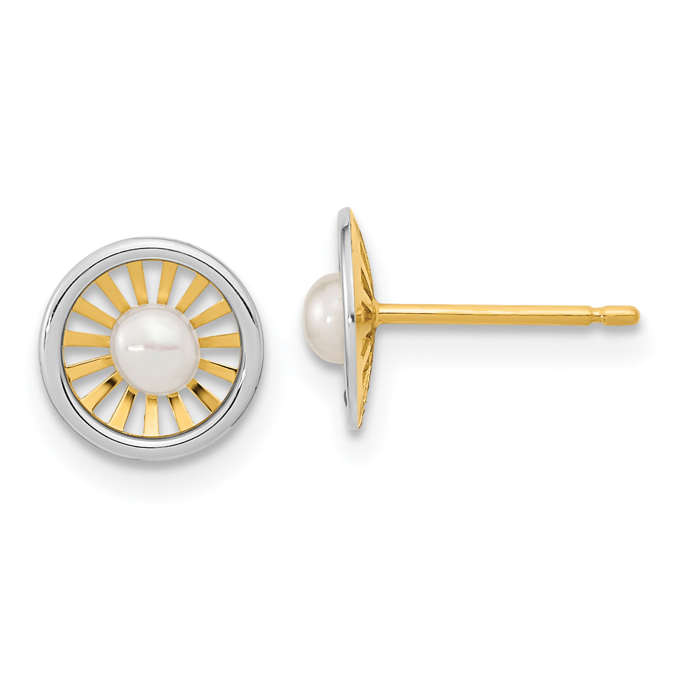 14K Two-tone Madi K 3-3.5mm Freshwater Cultured Pearl Post Earrings Main image
