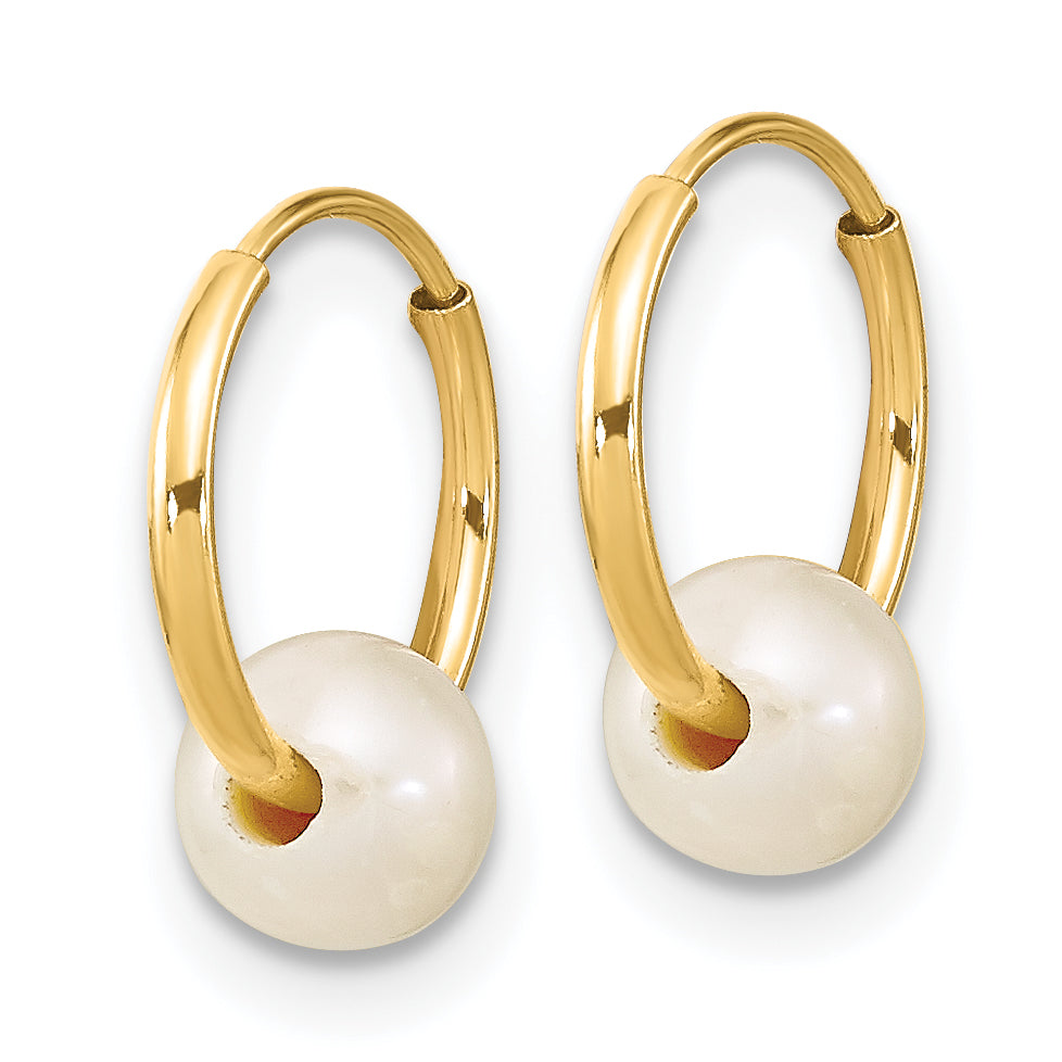14k Madi K 5-6mm White Round Freshwater Cultured Pearl Hoop Earrings Secondary image