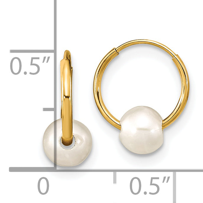 14k Madi K 5-6mm White Round Freshwater Cultured Pearl Hoop Earrings