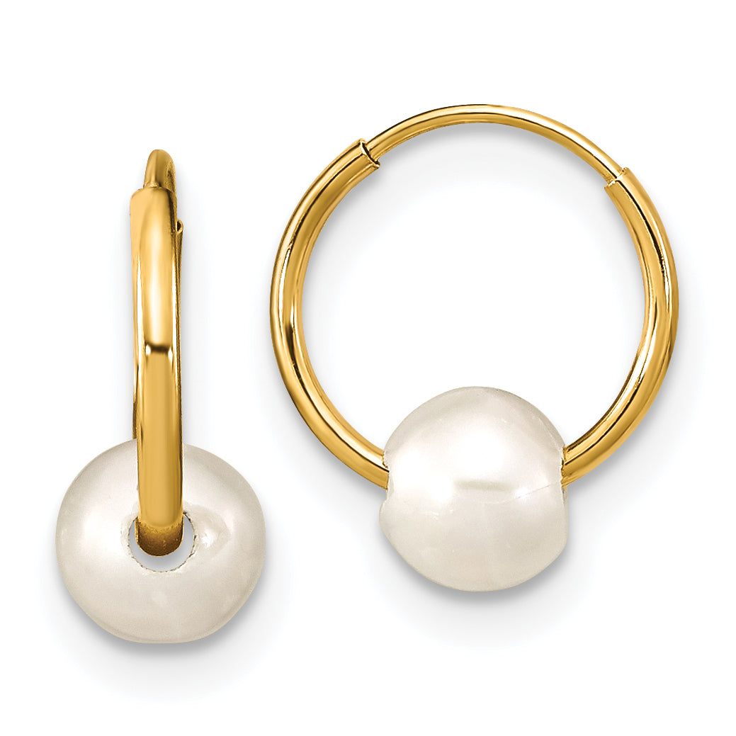 14k Madi K 5-6mm White Round Freshwater Cultured Pearl Hoop Earrings Main image