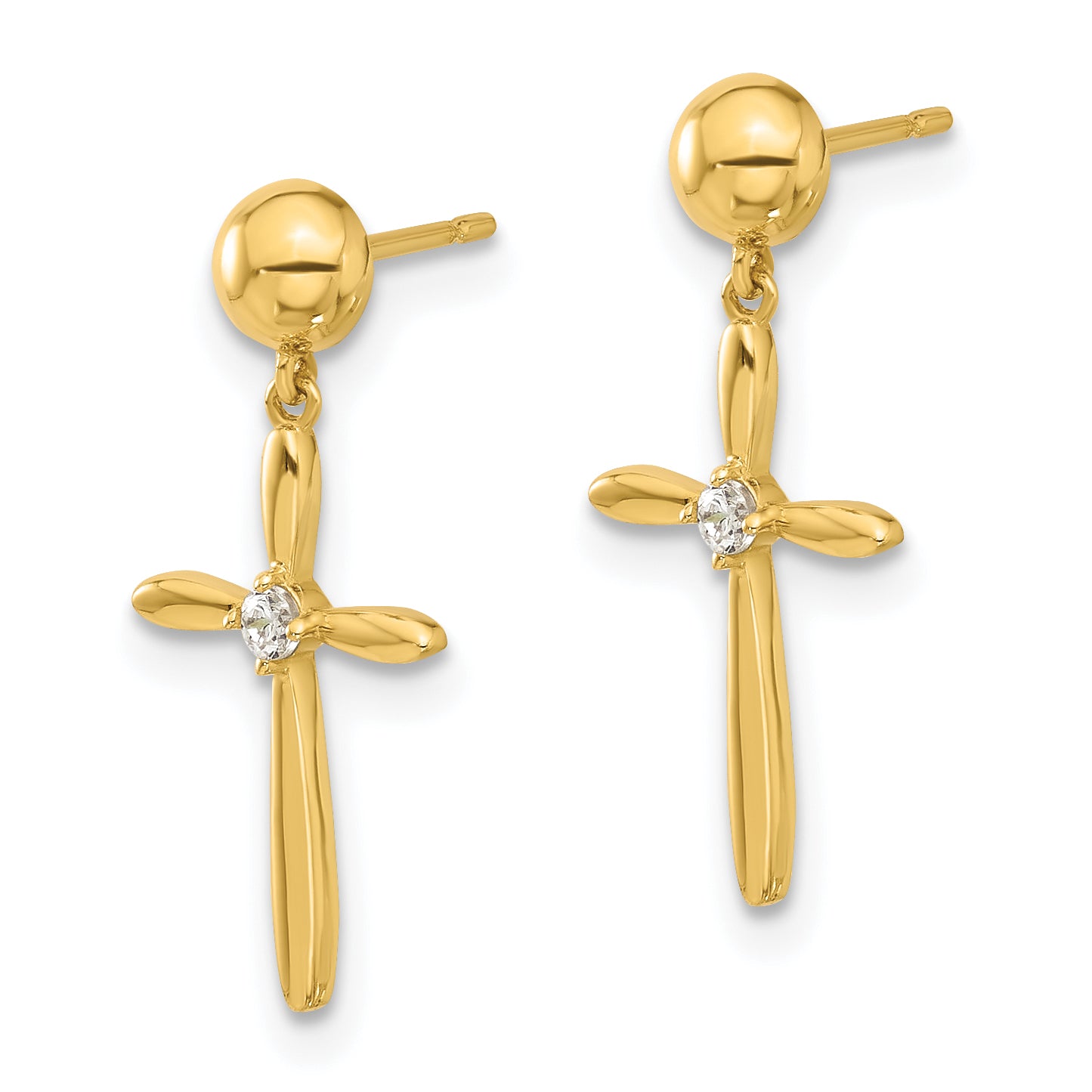 14k Madi K Polished CZ Cross Post Dangle Earrings Secondary image