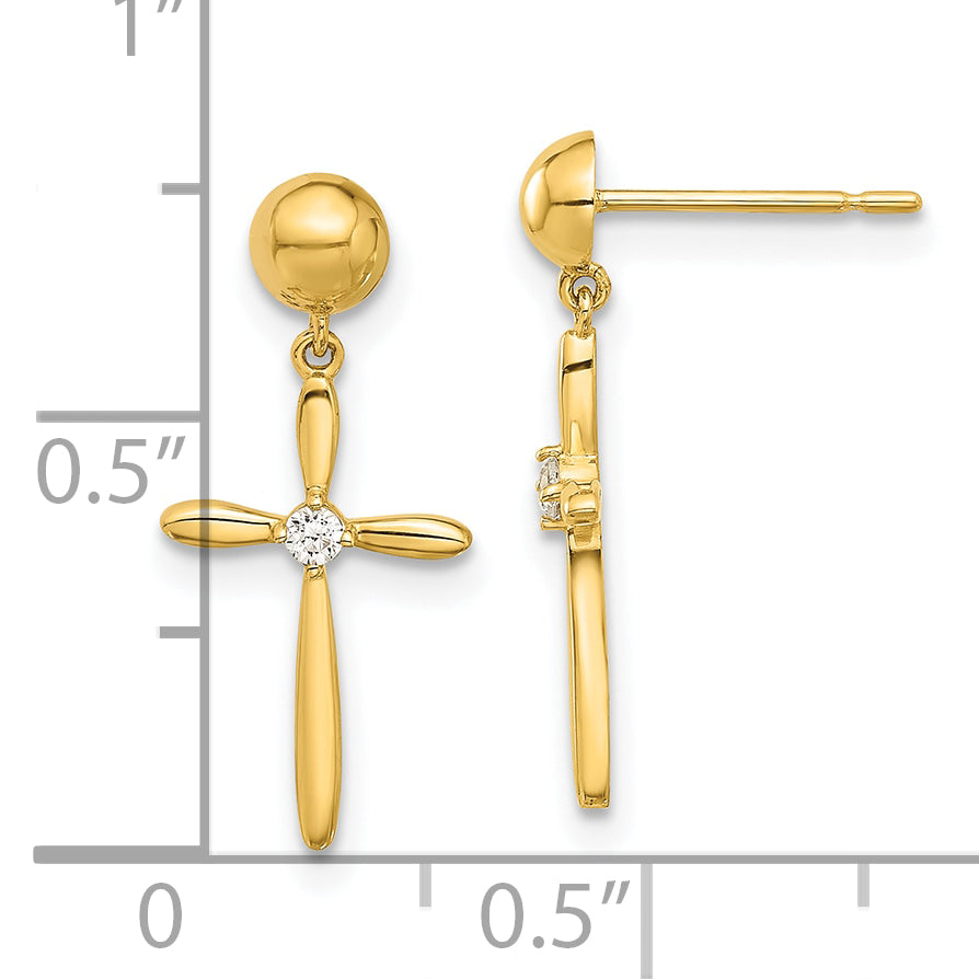14k Madi K Polished CZ Cross Post Dangle Earrings
