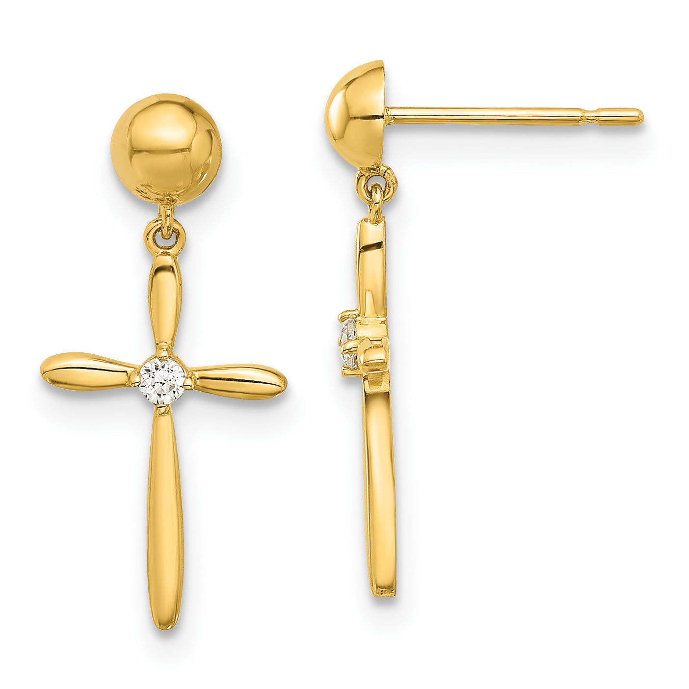 14k Madi K Polished CZ Cross Post Dangle Earrings Main image