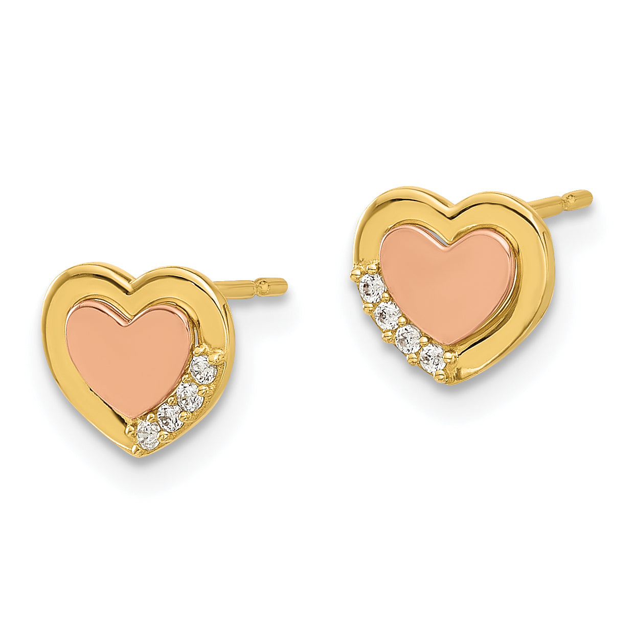 14k Madi K Two-tone Polished CZ Heart Post Earrings Secondary image